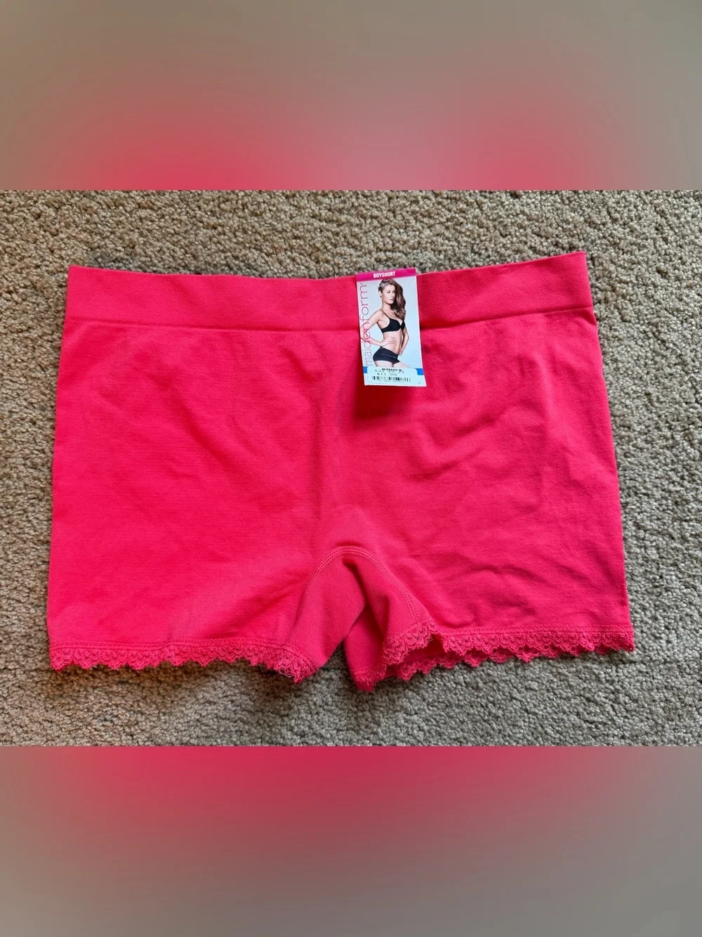 NWT! Maidenform Vibrant Pink Lace-Trim Boyshorts Size XL